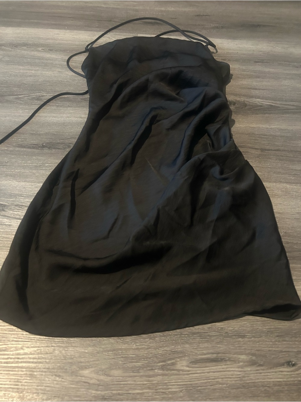 Zara Black Satin Slip Dress with Spaghetti Straps